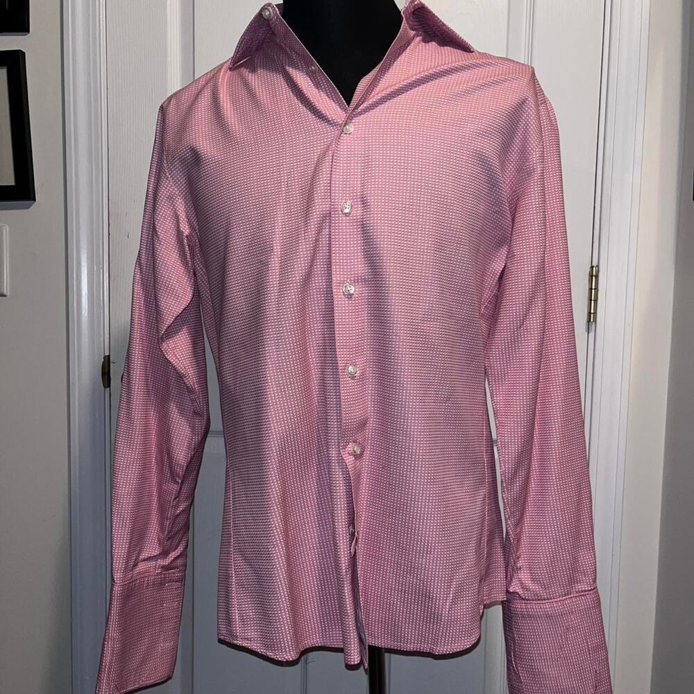 Thomas Pink Check Pattern Button-Up Dress Shirt Size 15.5